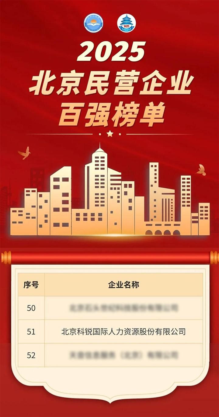 人力资源公司公海gh555000aa国际荣登北京市工商联发布的2025北京民营企业百强榜单
